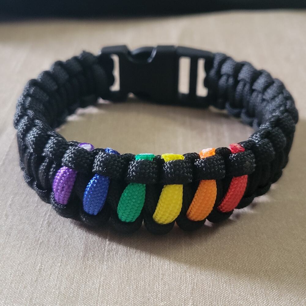 Men's Paracord  black & rainbow pride woven bracelet
